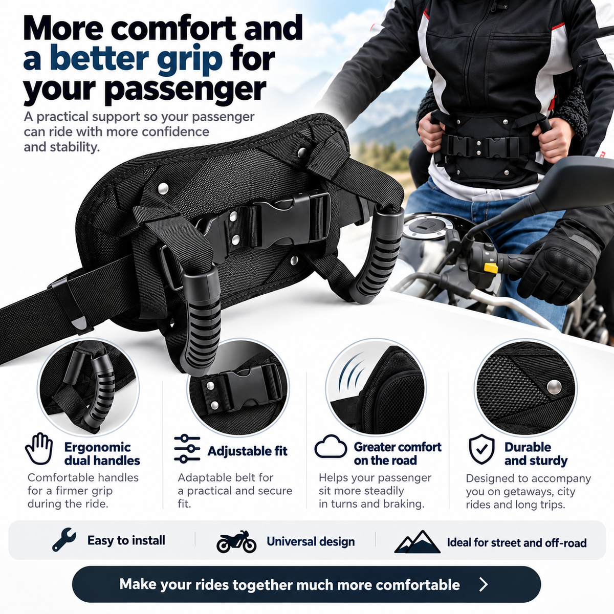 Passenger Safety Belt with Grip Handles